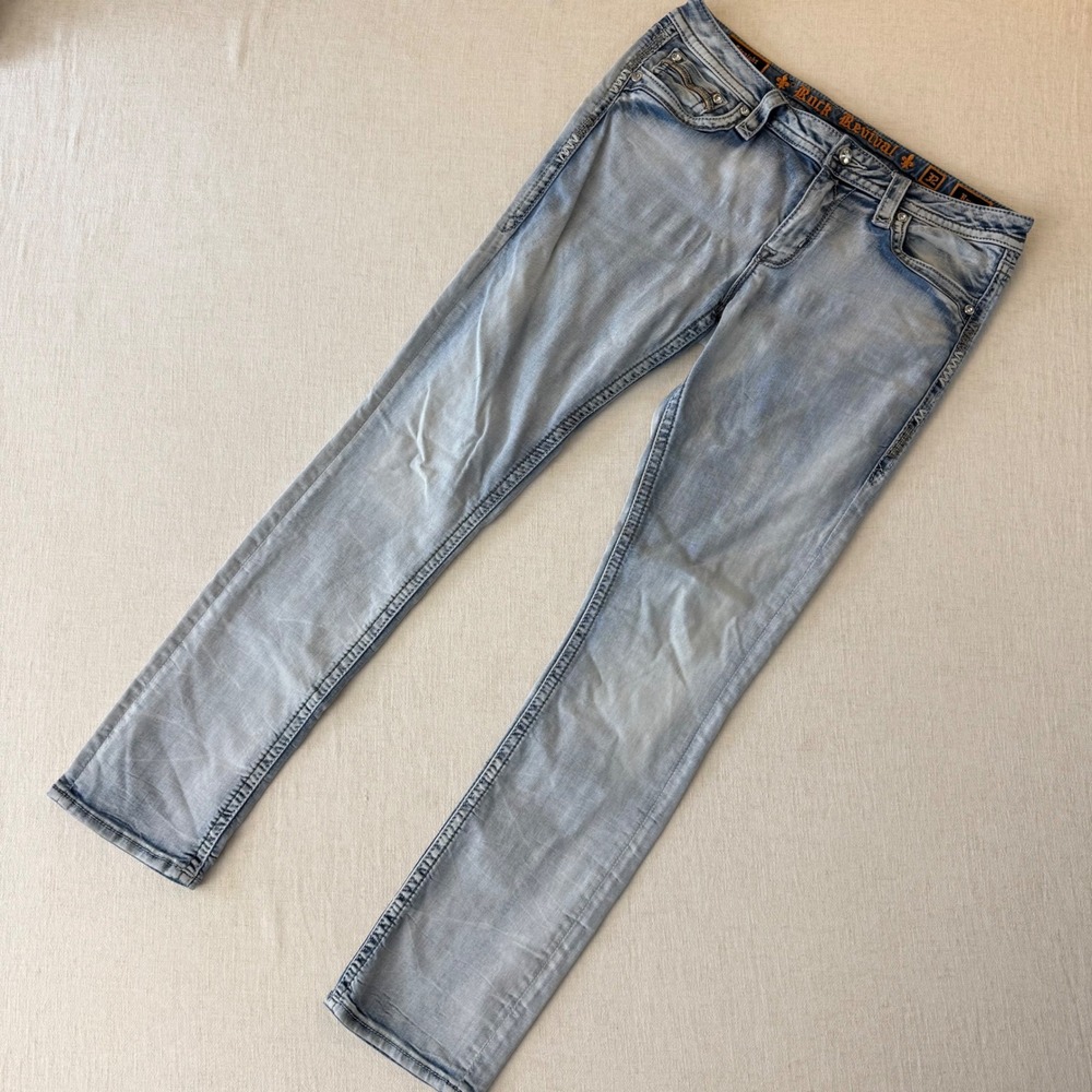 Rock Revival Raven Straight Leg Jeans Light Wash Size 32 Blue Denim
